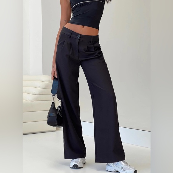 Princess Polly Pants - Princess Polly Black Wide-Leg Pants